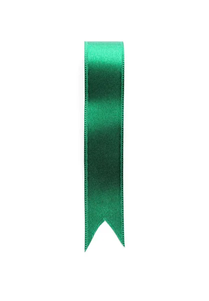 Green Satin Ribbon White Background — Stock Photo, Image
