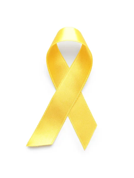 Yellow Ribbon White Background Cancer Awareness Concept — Stock Photo, Image