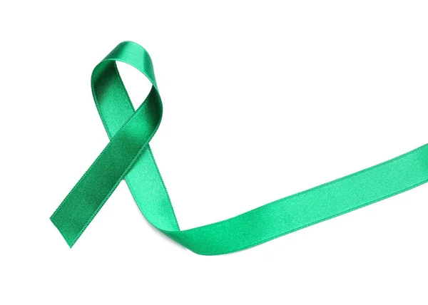 Green Satin Ribbon White Background Kidneys Cancer Awareness Concept — Stock Photo, Image