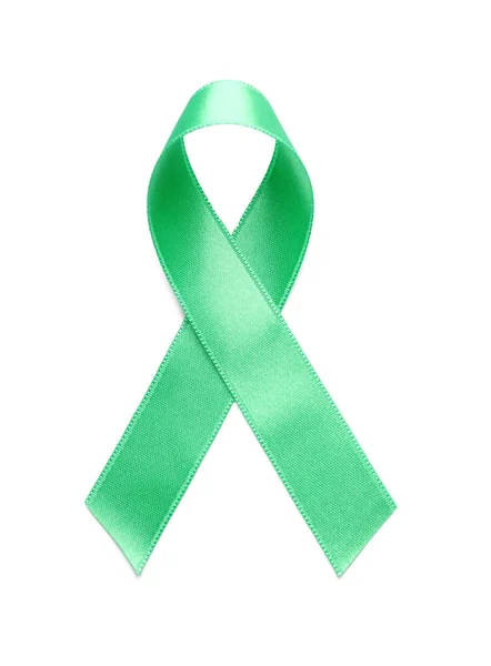 Πράσινη Σατέν Κορδέλα Άσπρο Φόντο Νεφρά Καρκίνο Ευαισθητοποίησης Έννοια — Φωτογραφία Αρχείου