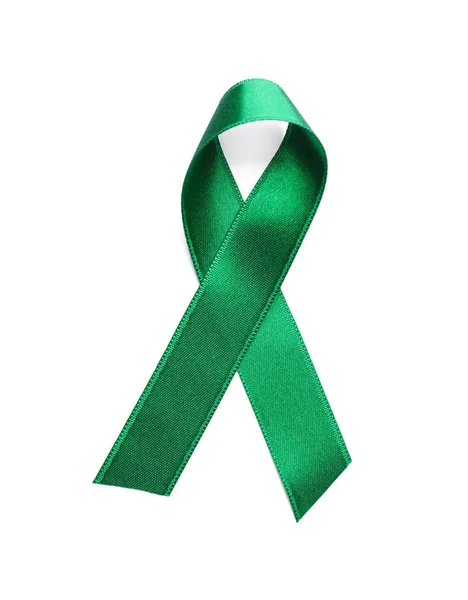 Fita Cetim Verde Fundo Branco Conceito Conscientização Câncer Renal — Fotografia de Stock