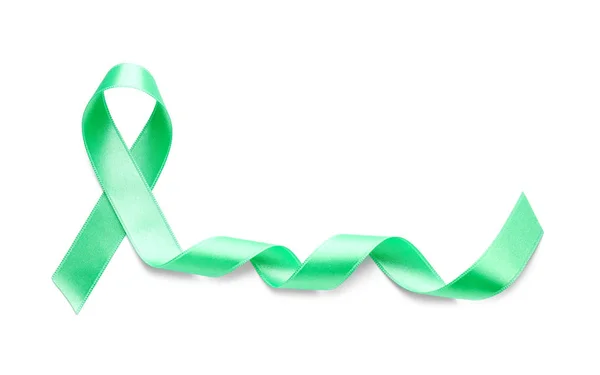 Green Satin Ribbon White Background Kidneys Cancer Awareness Concept — Stock Photo, Image