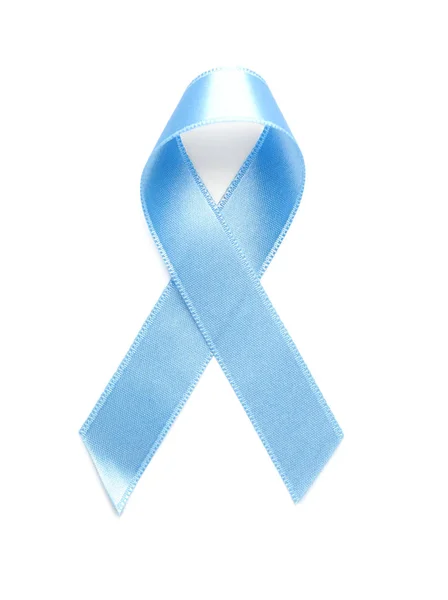 Beyaz Zemin Üzerine Mavi Saten Kurdele Prostat Kanseri Bilinçlendirme Kavramı — Stok fotoğraf