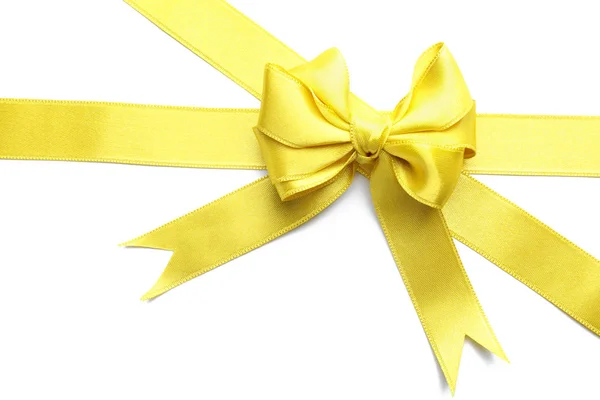 Yellow Satin Ribbons Bow White Background — Stock Photo, Image