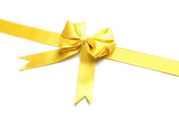 Yellow Satin Ribbon Bow White Background — Stock Photo, Image