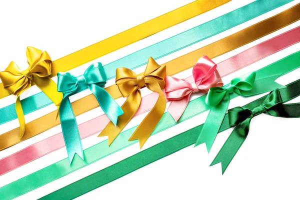 Color Satin Ribbons Bows White Background — Stock Photo, Image