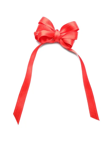 Bow Red Satin Ribbon White Background — Stock Photo, Image