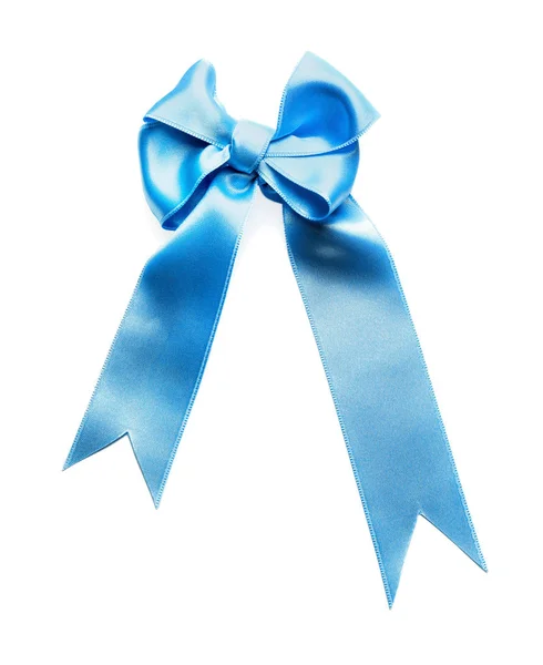Bow Blue Satin Ribbon White Background — Stock Photo, Image
