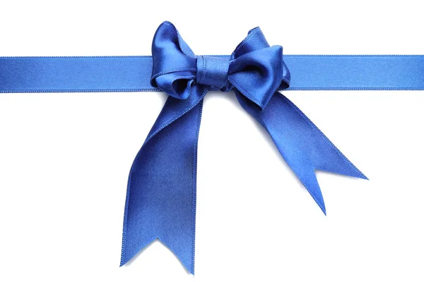Blue Satin Ribbon Bow White Background — Stock Photo, Image