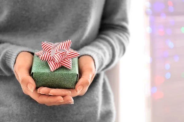 Woman Holding Beautiful Christmas Gift Box Closeup — Stock Photo, Image