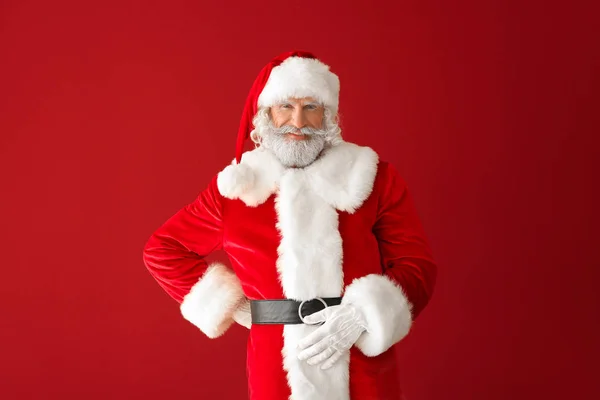 Retrato Santa Claus Sobre Fundo Cor — Fotografia de Stock