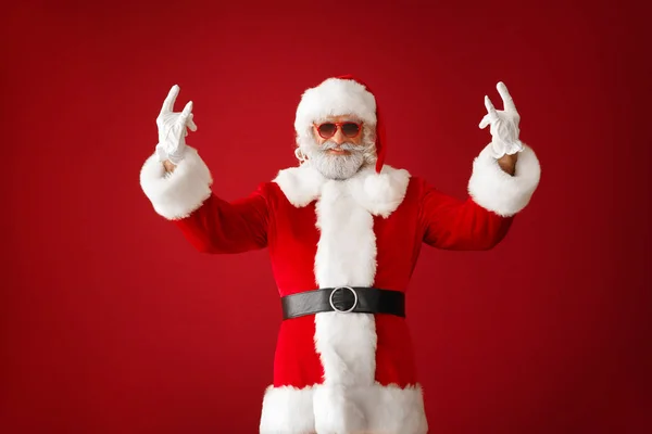 Portrait Cool Santa Claus Color Background — Stock Photo, Image