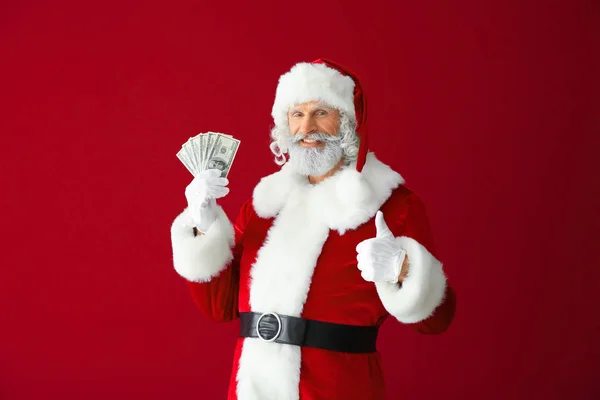 Santa Claus Dolarové Bankovky Barvu Pozadí — Stock fotografie