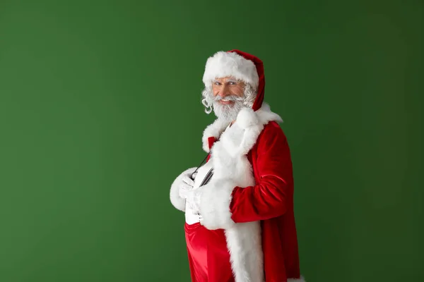 Retrato Santa Claus Sobre Fondo Color —  Fotos de Stock