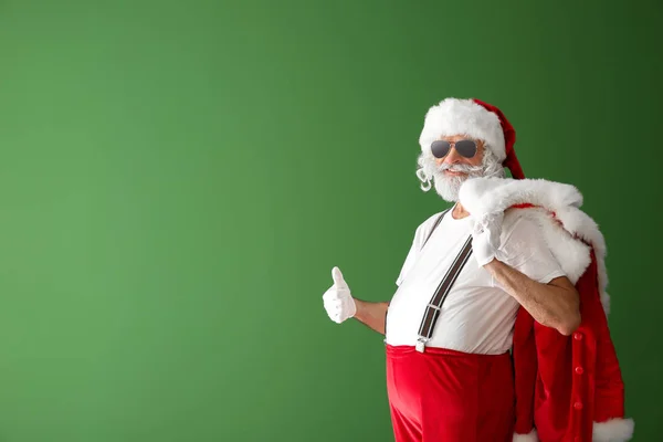 Portrait Cool Santa Claus Color Background — Stock Photo, Image