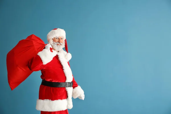 Santa Claus Bag Full Gifts Color Background — Stock Photo, Image