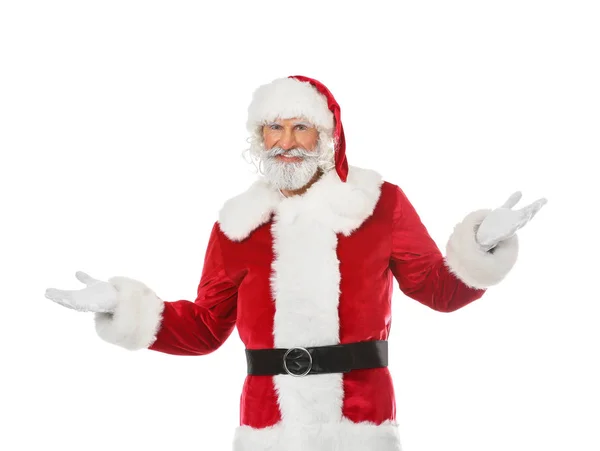 Portrét Santa Clause Bílém Pozadí — Stock fotografie