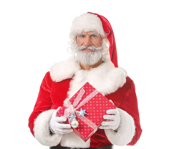 Santa Claus Con Regalo Sobre Fondo Blanco —  Fotos de Stock