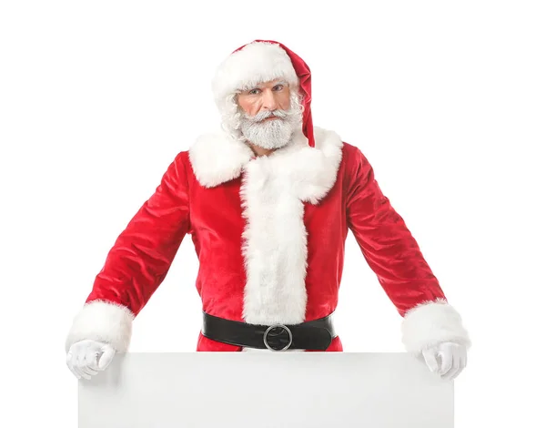 Retrato Santa Claus Con Cartel Blanco Sobre Fondo Blanco —  Fotos de Stock