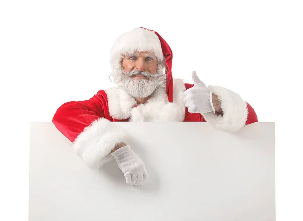 Retrato Santa Claus Con Cartel Blanco Sobre Fondo Blanco —  Fotos de Stock