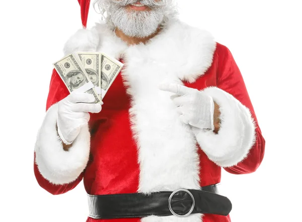 Santa Claus Dollar Banknotes White Background — Stock Photo, Image