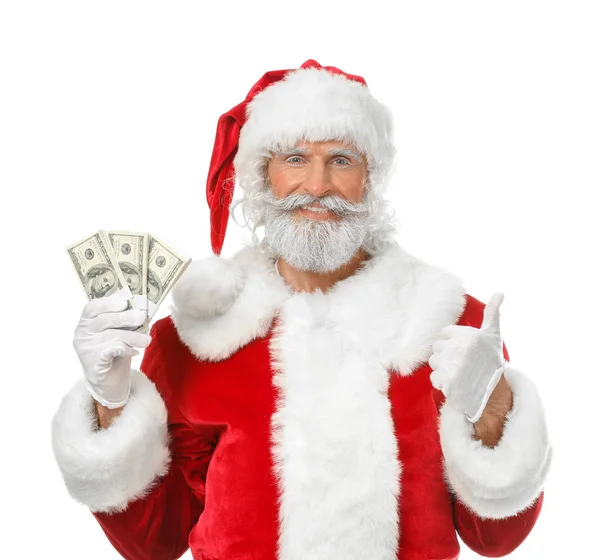 Santa Claus Dollar Banknotes White Background — Stock Photo, Image