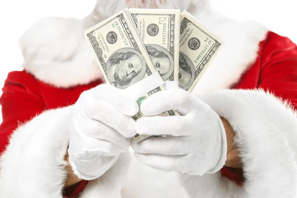 Santa Claus Dollar Banknotes White Background Closeup — Stock Photo, Image