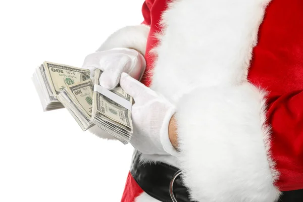 Santa Claus Dollar Banknotes White Background Closeup — Stock Photo, Image