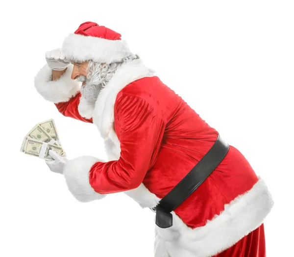 Noel Baba Portresi Beyaz Arka Plan Üzerinde Para Ile — Stok fotoğraf