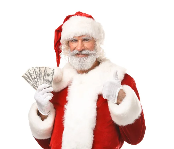Noel Baba Beyaz Arka Plan Üzerinde Para Ile — Stok fotoğraf