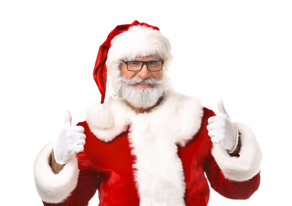 Retrato Santa Claus Mostrando Pulgar Hacia Arriba Sobre Fondo Blanco —  Fotos de Stock