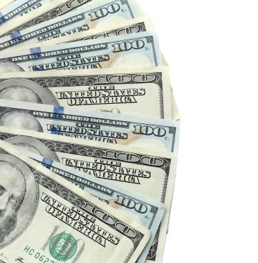 Doları banknot beyaz arka plan üzerinde çok