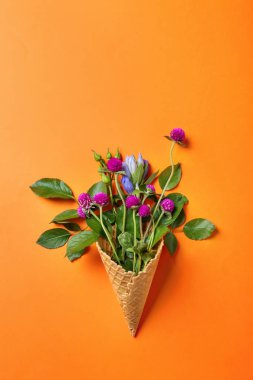 Gözleme koni ile renk arka plan üzerine güzel çiçekler