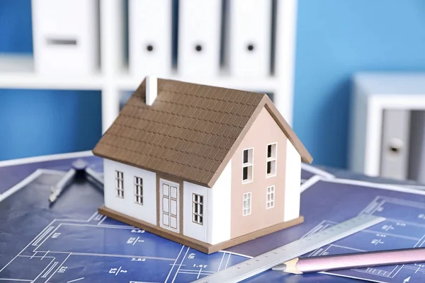 House Model Drawings Table Mortgage Concept — Stock Photo, Image