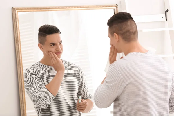 Young Man Suffering Tooth Ache Bathroom — Stock Photo, Image