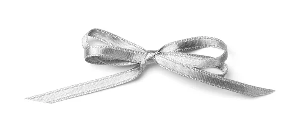 Schöne Schleife Aus Silberband Auf Weißem Hintergrund — Stockfoto