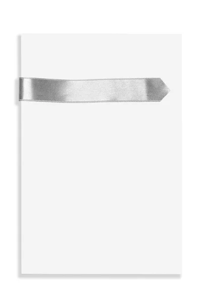 Stříbrná Stuha Záložka Izolované Bílém — Stock fotografie