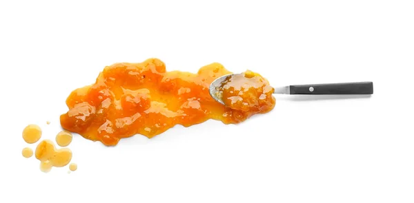 Spoon Sweet Apricot Jam White Background — Stock Photo, Image