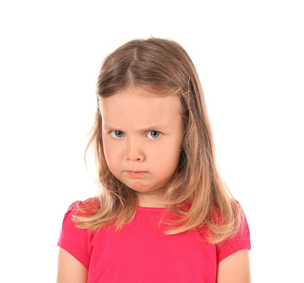 Displeased Little Girl White Background — Stock Photo, Image