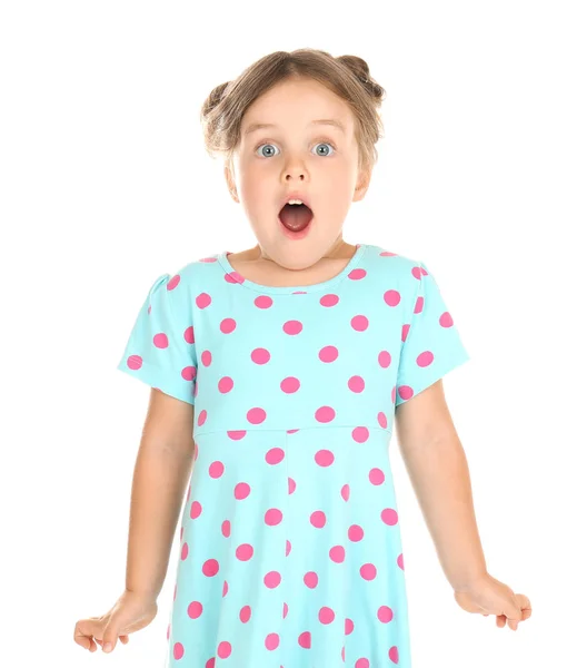 Shocked Little Girl White Background — Stock Photo, Image