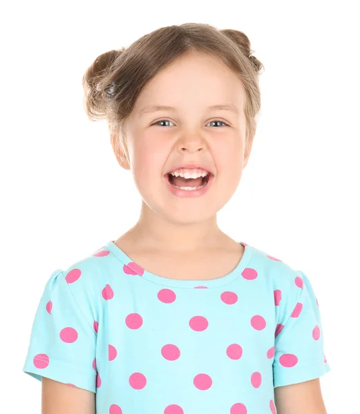 Счастливая Маленькая Девочка Белом Фоне — стоковое фото