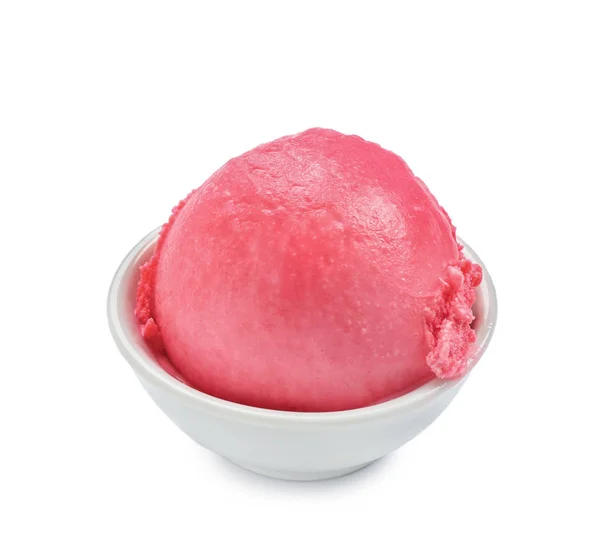 Bowl Delicious Strawberry Ice Cream White Background — Stock Photo, Image