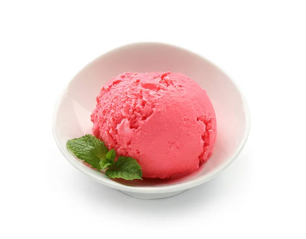 Bowl Delicious Strawberry Ice Cream White Background — Stock Photo, Image