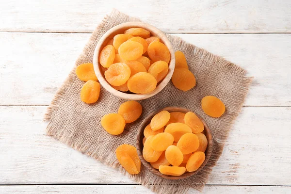 Bowls Dried Apricots Wooden Table — Stock Photo, Image
