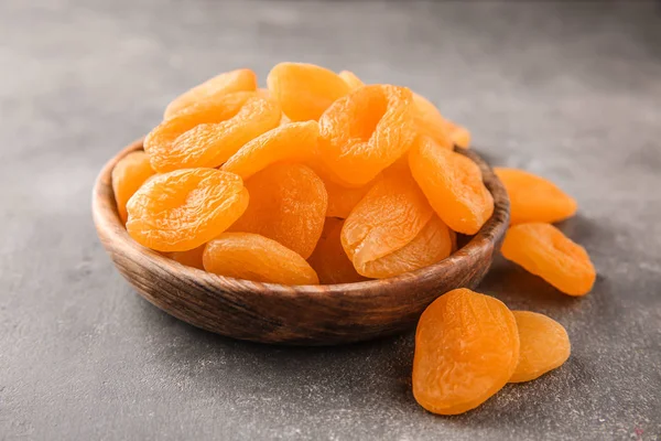 Bowl Dried Apricots Grey Background — Stock Photo, Image