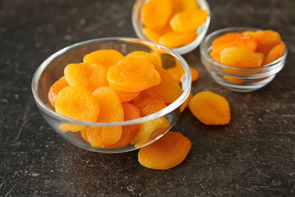 Bowl Dried Apricots Dark Table — Stock Photo, Image