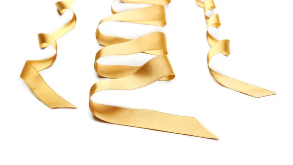 Golden Ribbons White Background — Stock Photo, Image