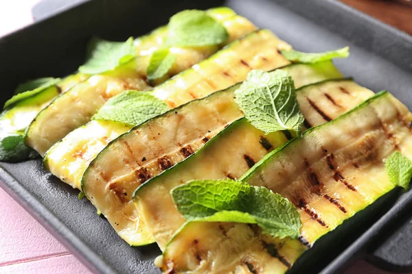 Tasty Grilled Zucchini Pan Closeup — Stock Photo, Image