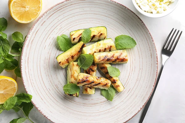 Plate Tasty Grilled Zucchini Light Table — Stock Photo, Image