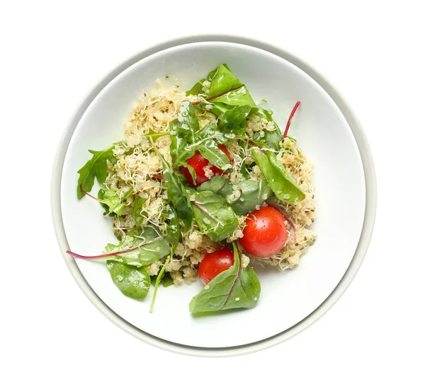 Assiette Avec Salade Fraîche Saine Sur Fond Blanc — Photo